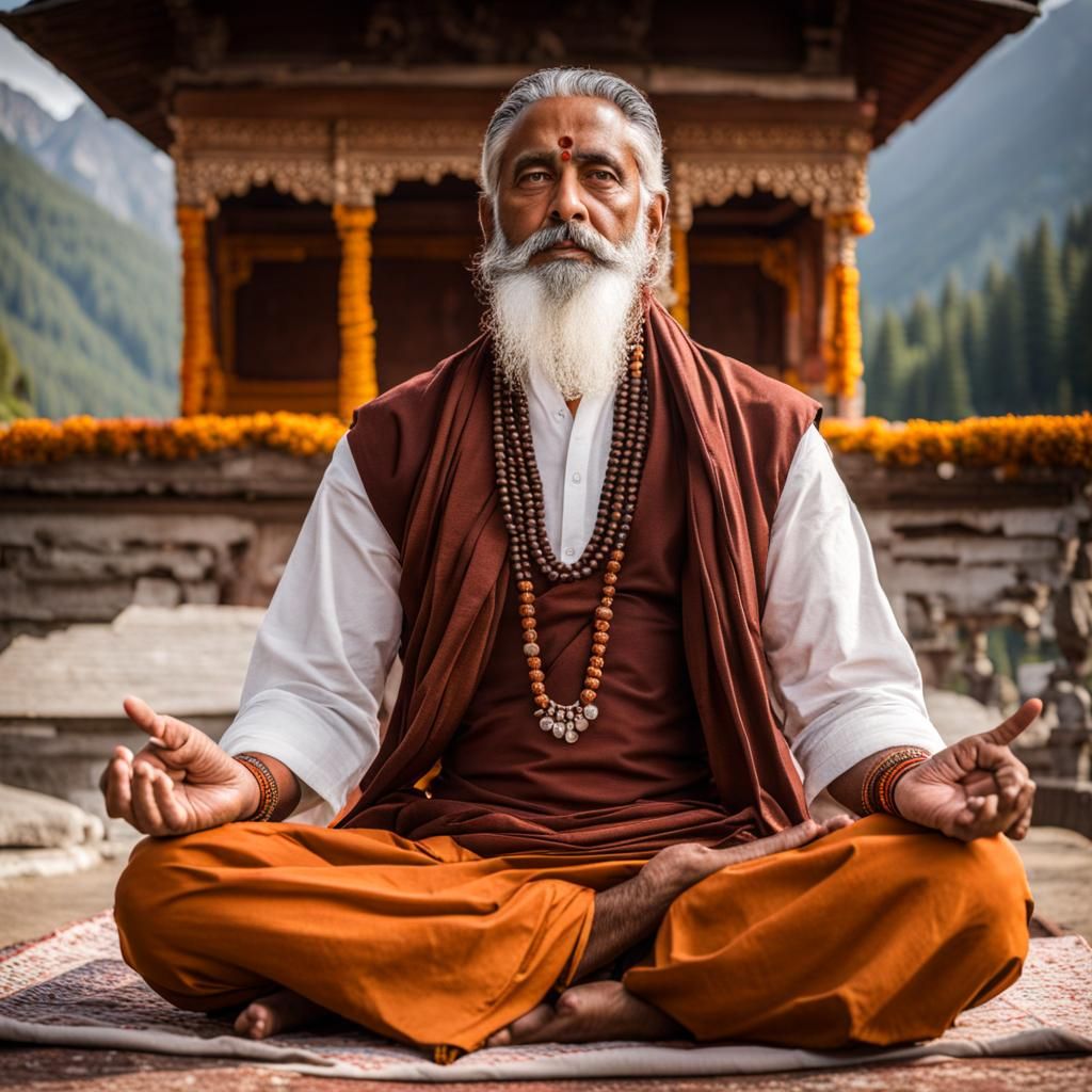Rishi Meditating in Himalayas with Trishul Digital Art