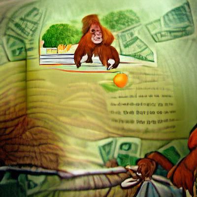 Orangutan Steals Money: Storybook Illustration