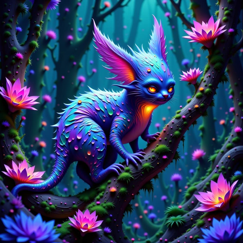 Bioluminescent Creature in Alien Forest, Manga Style