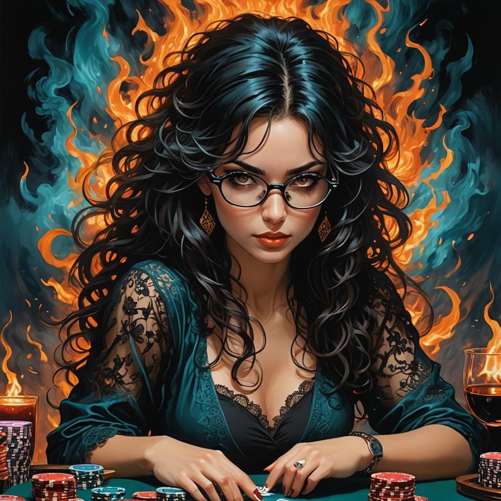 Brunette Poker Player in Dark, Sensual Style