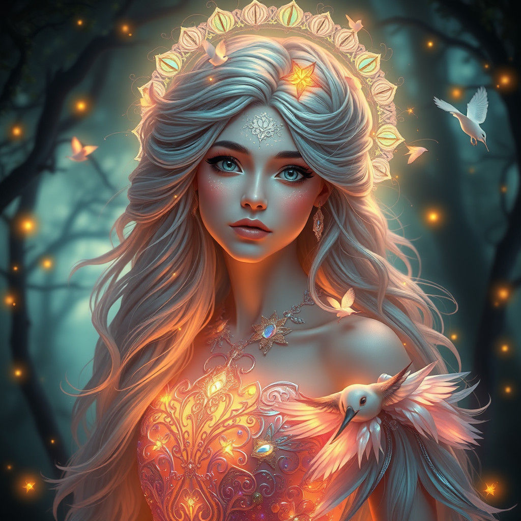 Ethereal Woman in Forest, Fantasy Digital Art