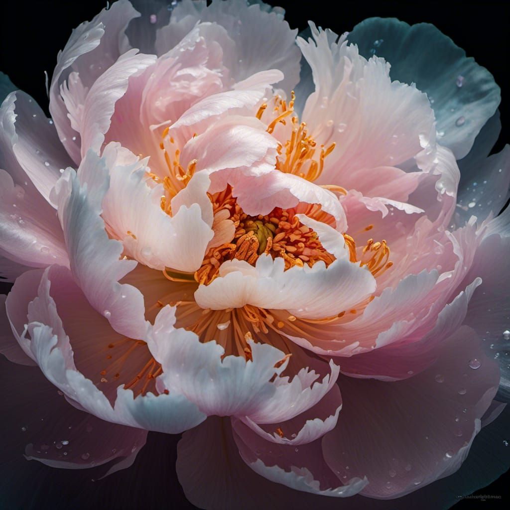 Pastel Peony Close-Up: Ornate Digital Art