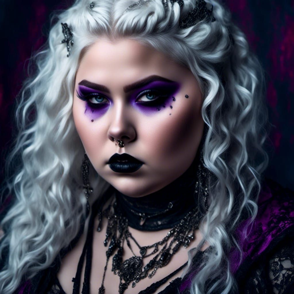 Gothic Girl Portrait with Silver Hair, Photorealistic
