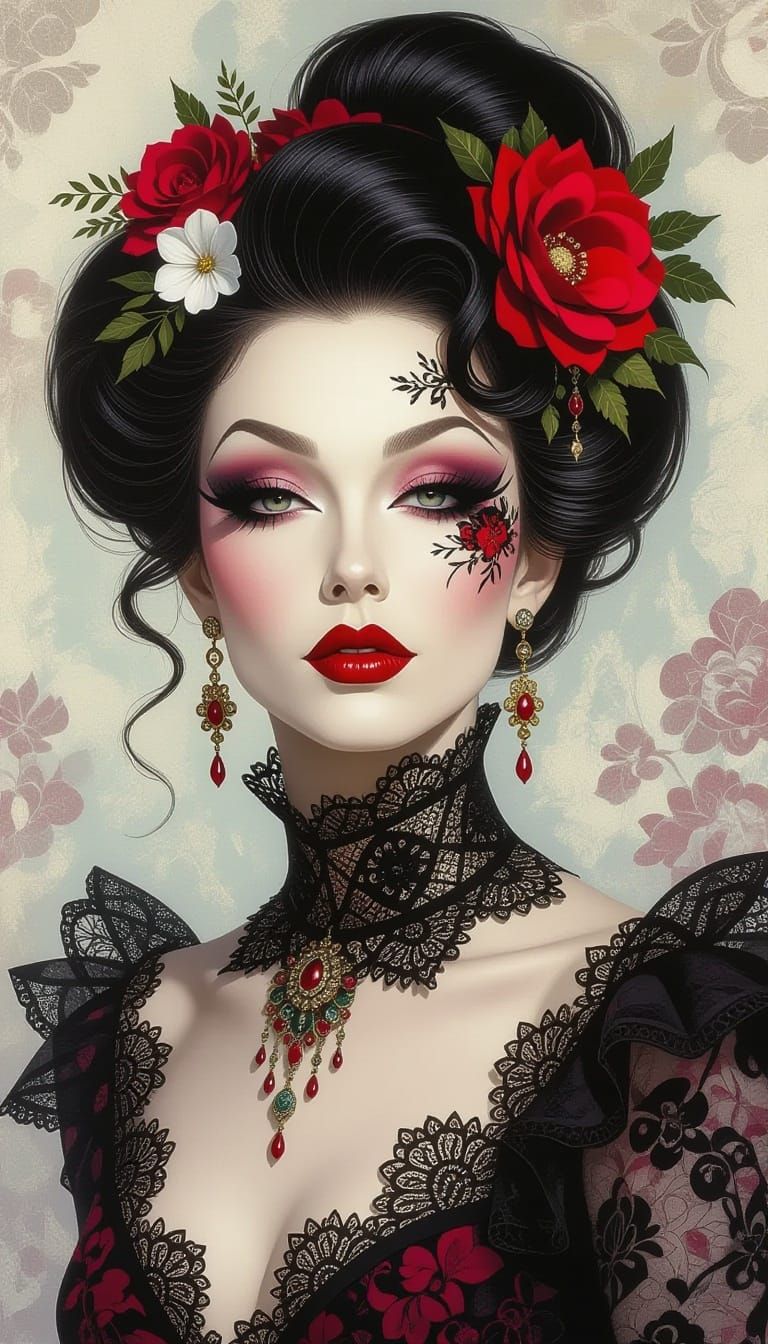 Abstract Portrait of Androgynous Figure with Lace