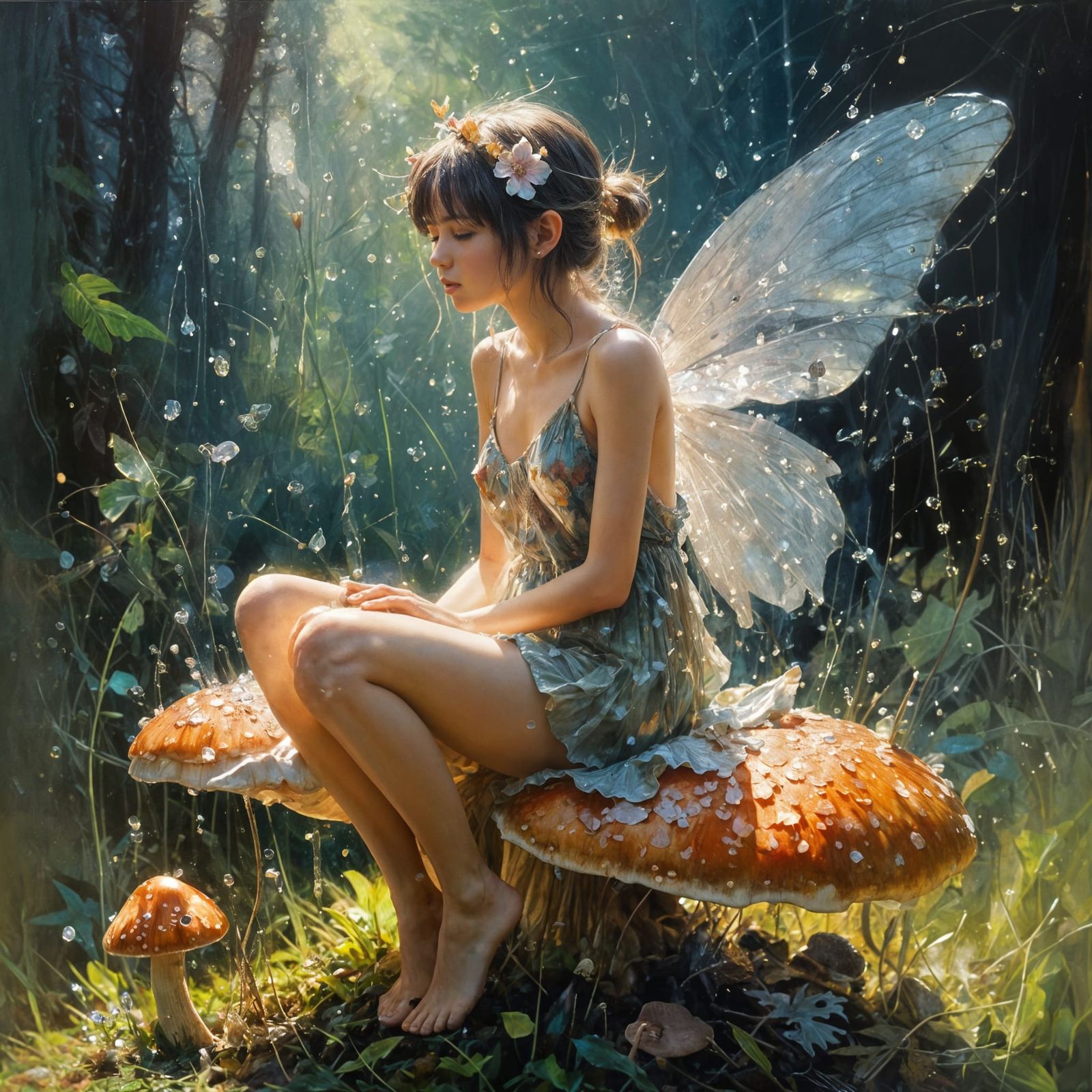 Fairy on Mushroom in Morning Light