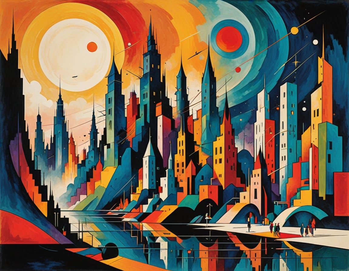 Vibrant Abstract Futuristic Cityscape in Kandinsky Style