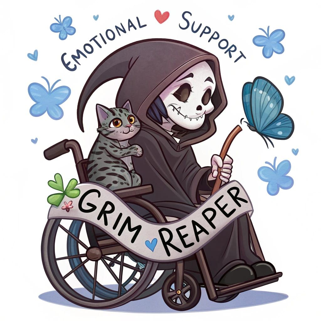 Cute Grim Reaper Sticker in Golden Age Illustration