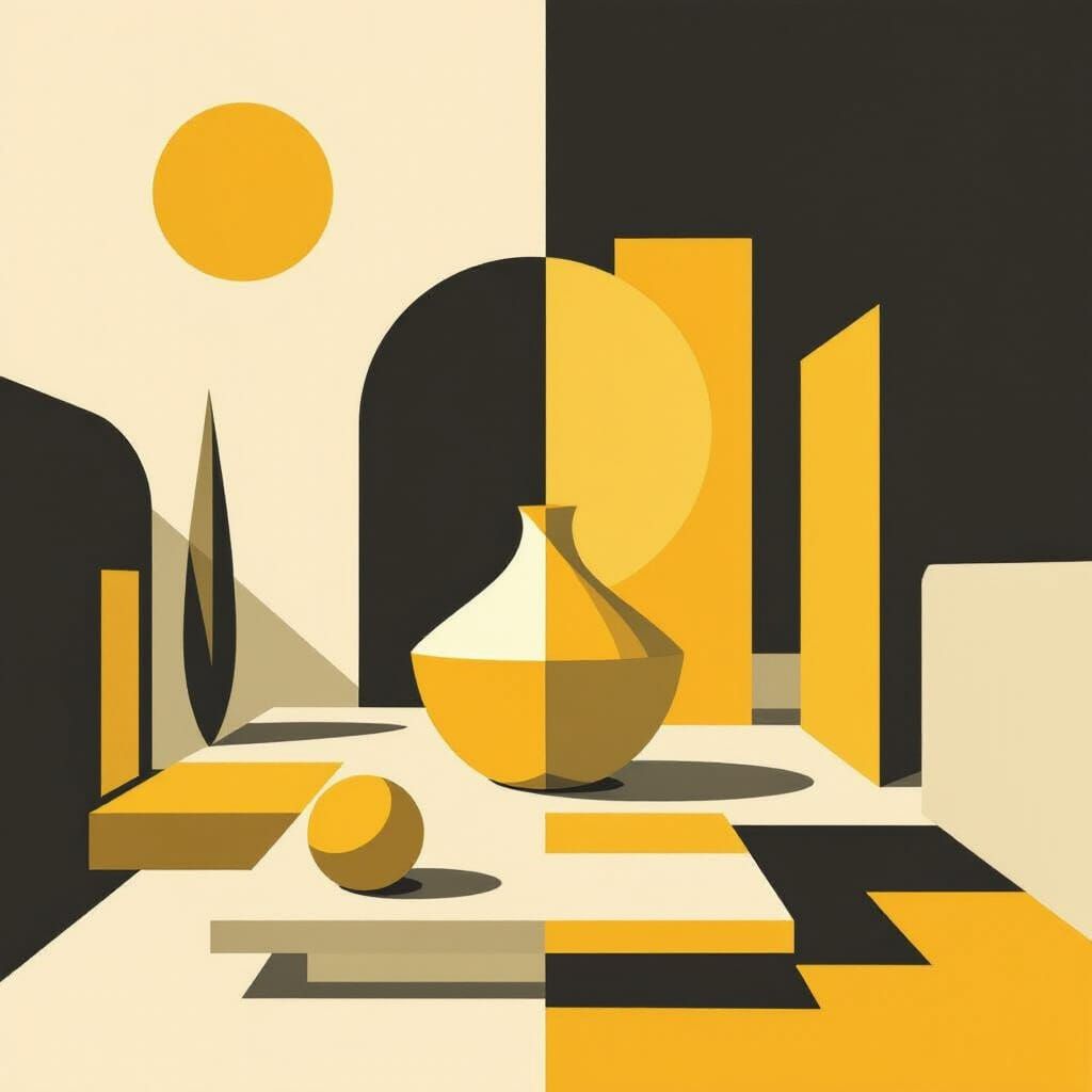 Minimalist Yellow Geometric Object in Abstract Expressionist...