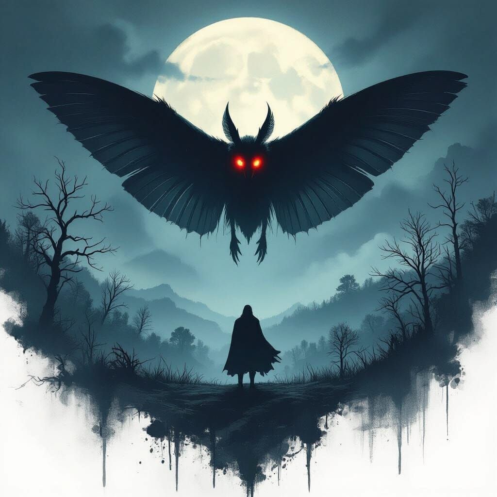 Mystical Mothman in Dark Fantasy Landscape