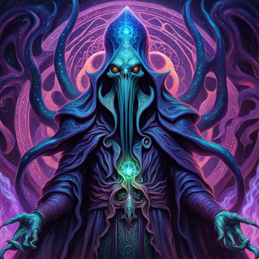 Mind Flayer with Psionic Magic, Holographic Illustration