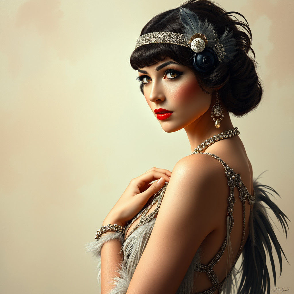 Glamorous 1920s Flapper Portrait in Digital Art Style