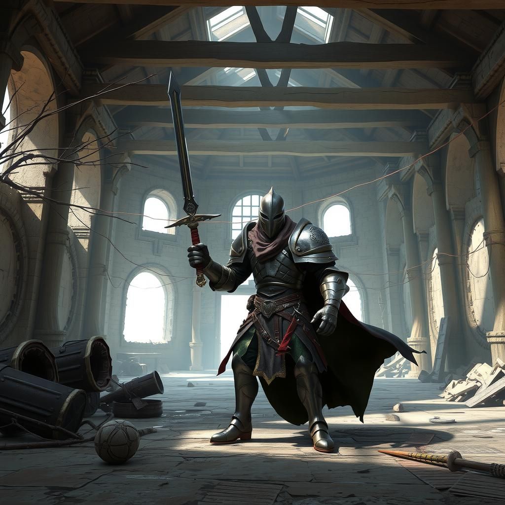 Armored Figure in Ruins: Fantasy Concept Art