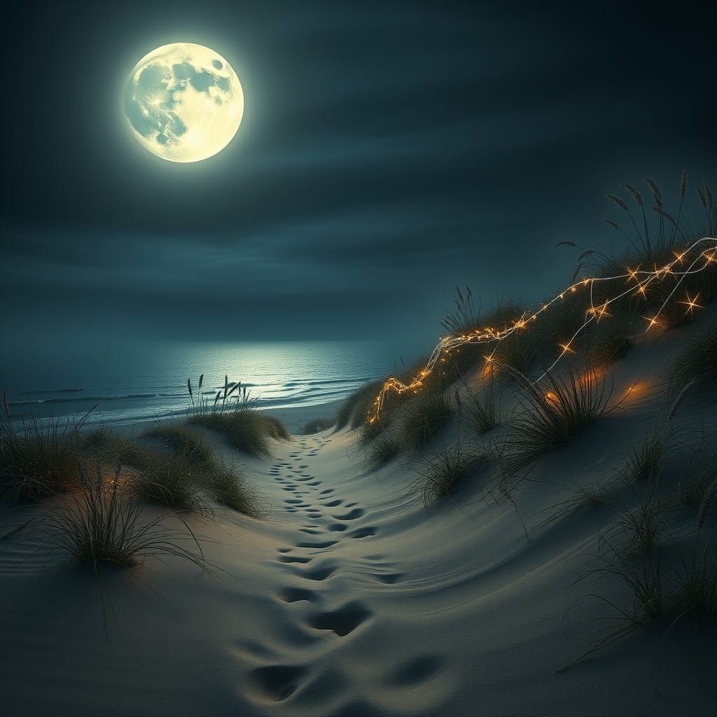 Dreamlike Breton Dunes Under Lunar Night