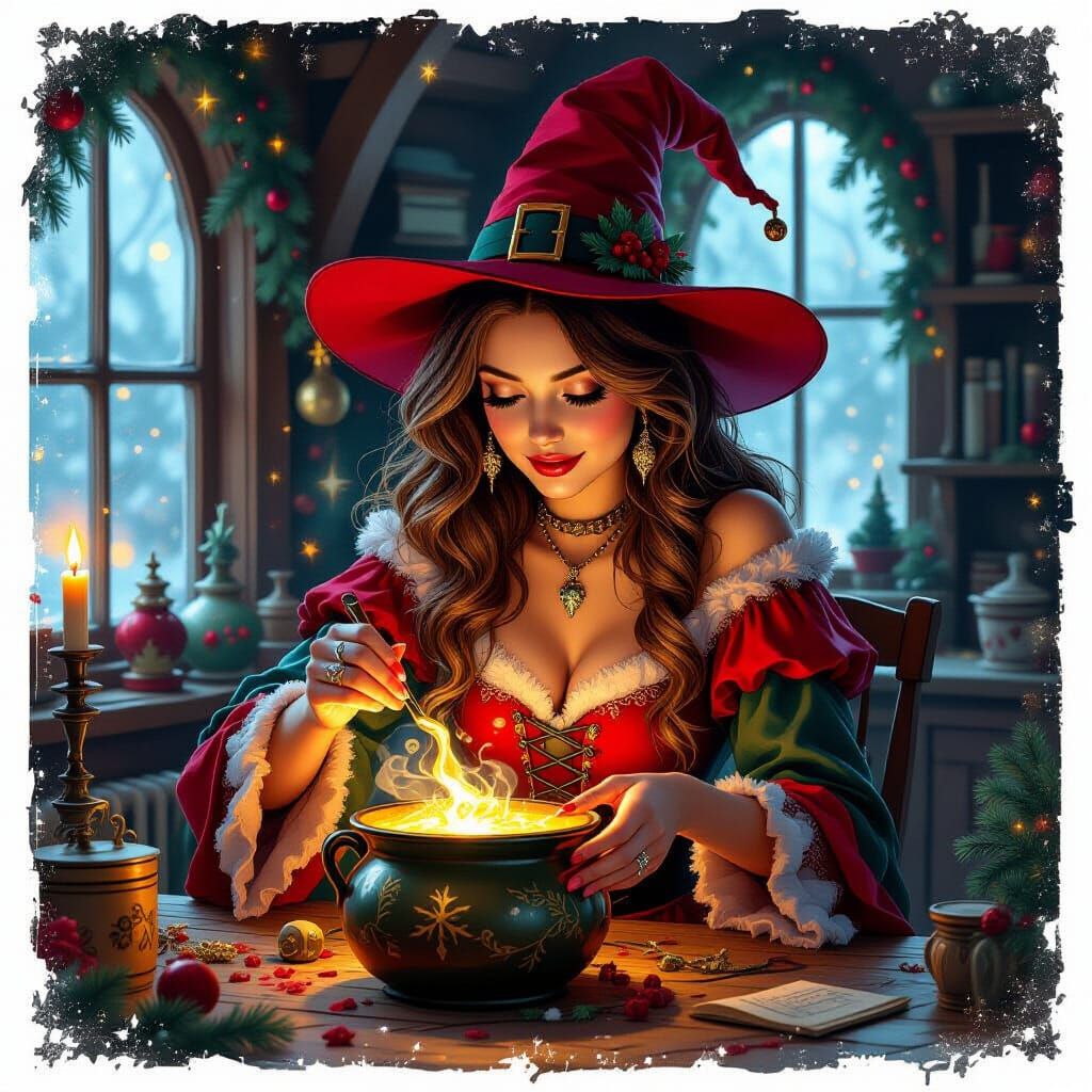 Enchanting Witch Brews Christmas Magic in Cozy Home