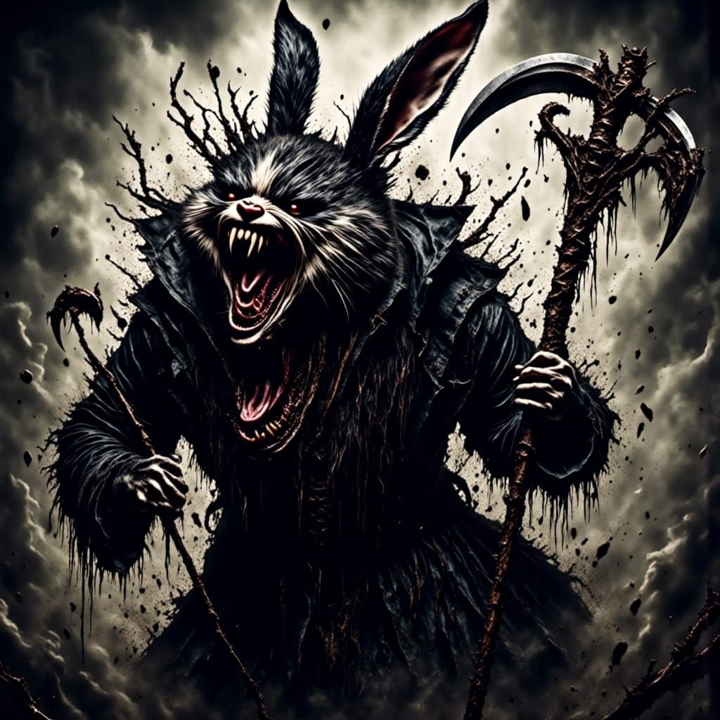 Nightmarish Easter Bunny in Dark Macabre Style