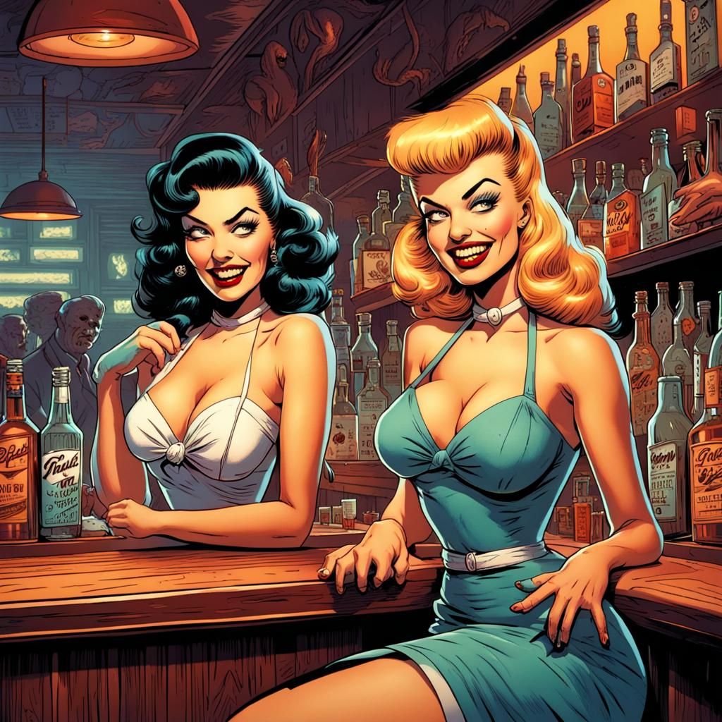 1950s Ghoul Pinups in Tiki Bar, Comic Book Art