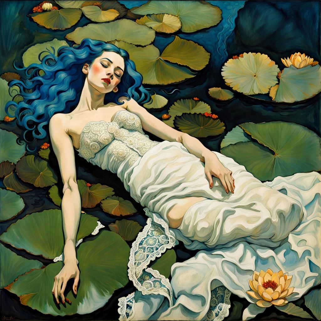 Underwater Woman in White Dress, Expressionist Style