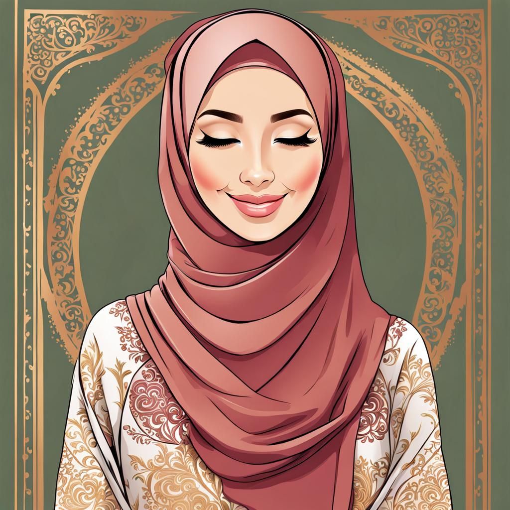 Smiling Muslim Woman in Hijab Digital Art