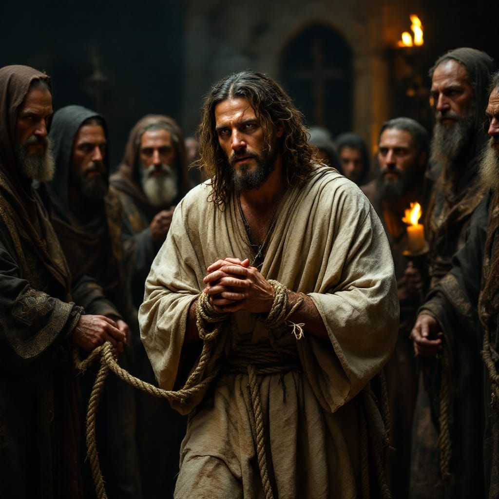 Jesus Before the Sanhedrin: Dramatic Chiaroscuro Scene