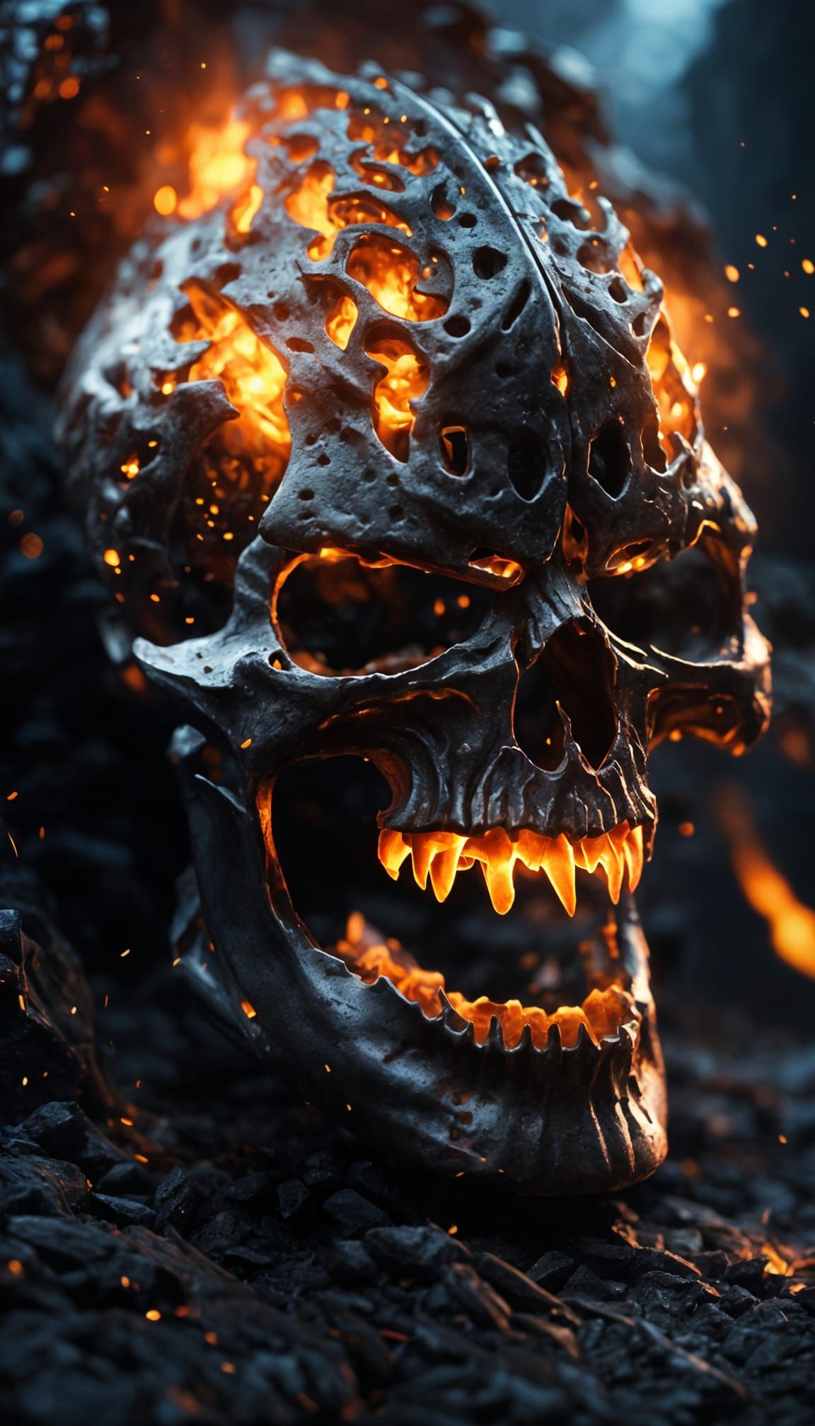 Demonic Skull Lord with Lava Cracks in Dark Fantasy Style