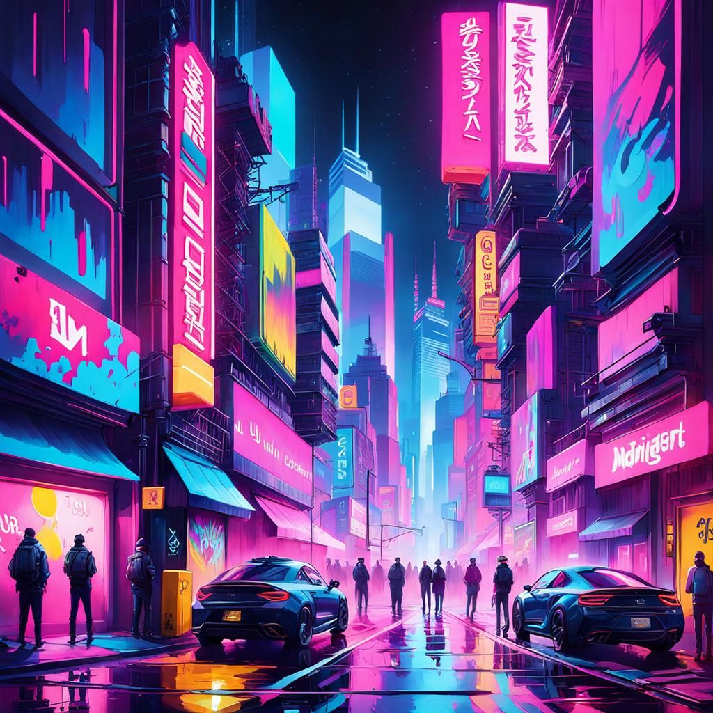 Neon Cityscape at Midnight: Graffiti Art