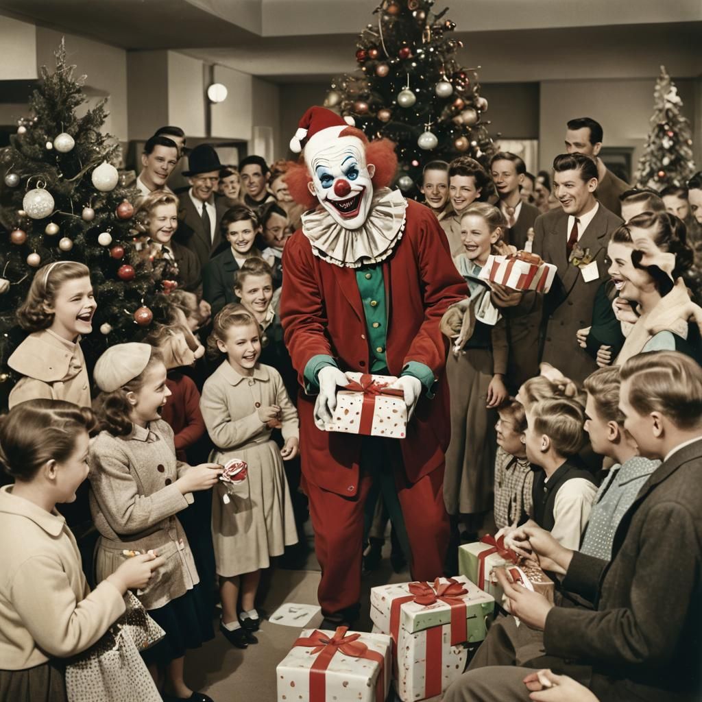 Creepy Clown Christmas: 1950s Style Photo