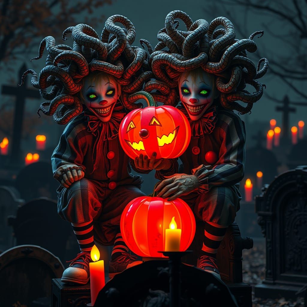 Macabre Gyaru Clowns in Abandoned Graveyard