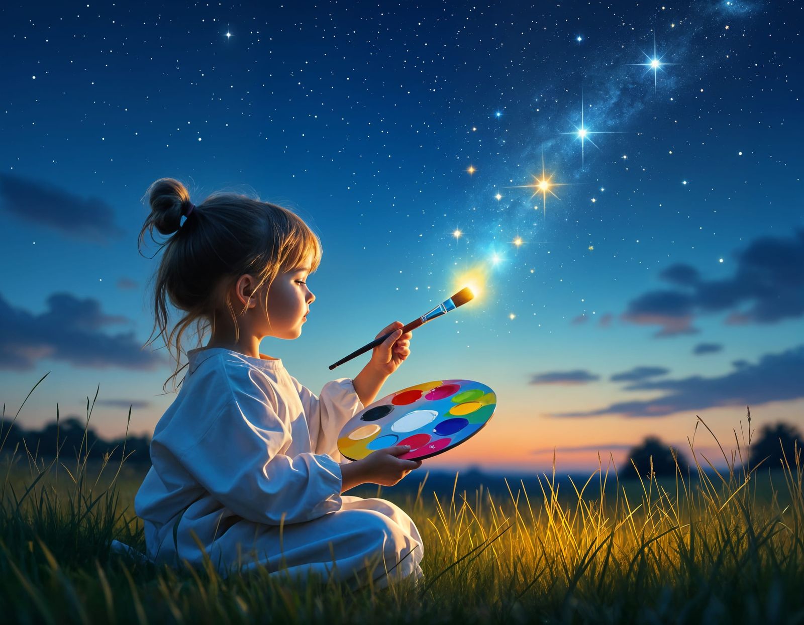 Girl Paints Stars into Moody Night Sky