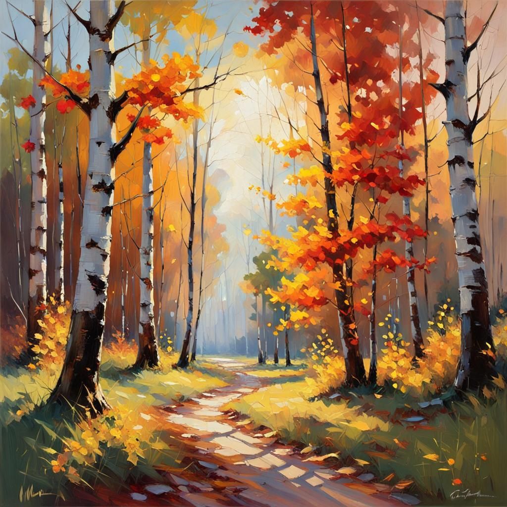 Autumn Landscape with Vibrant Foliage in Warm Light