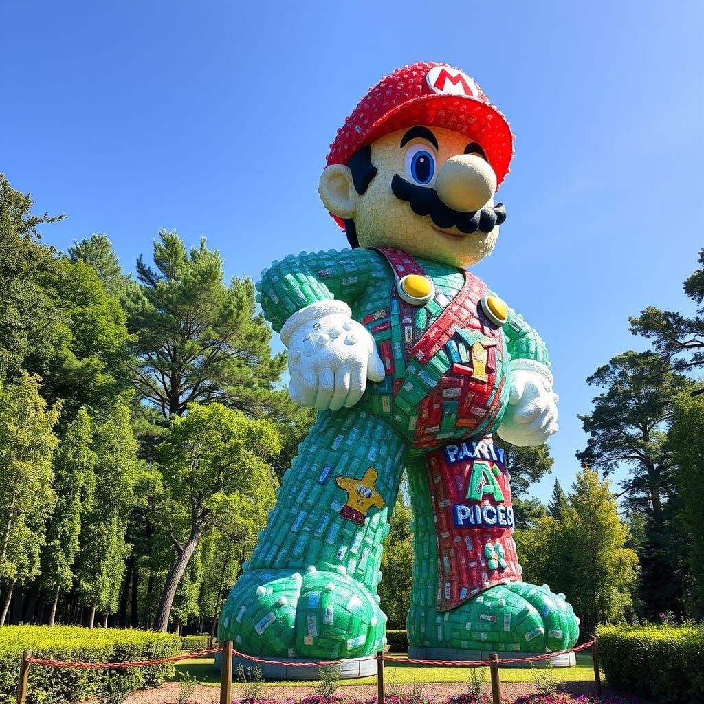 Giant Mario Statue Made of Recycled Plastic Bottles