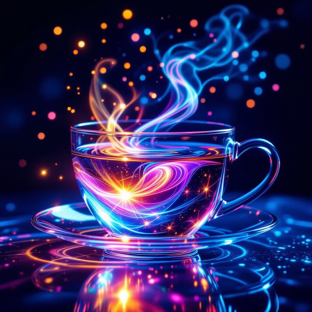 Glowing Liquid Light in Teacup - Cinematic Masterpiece