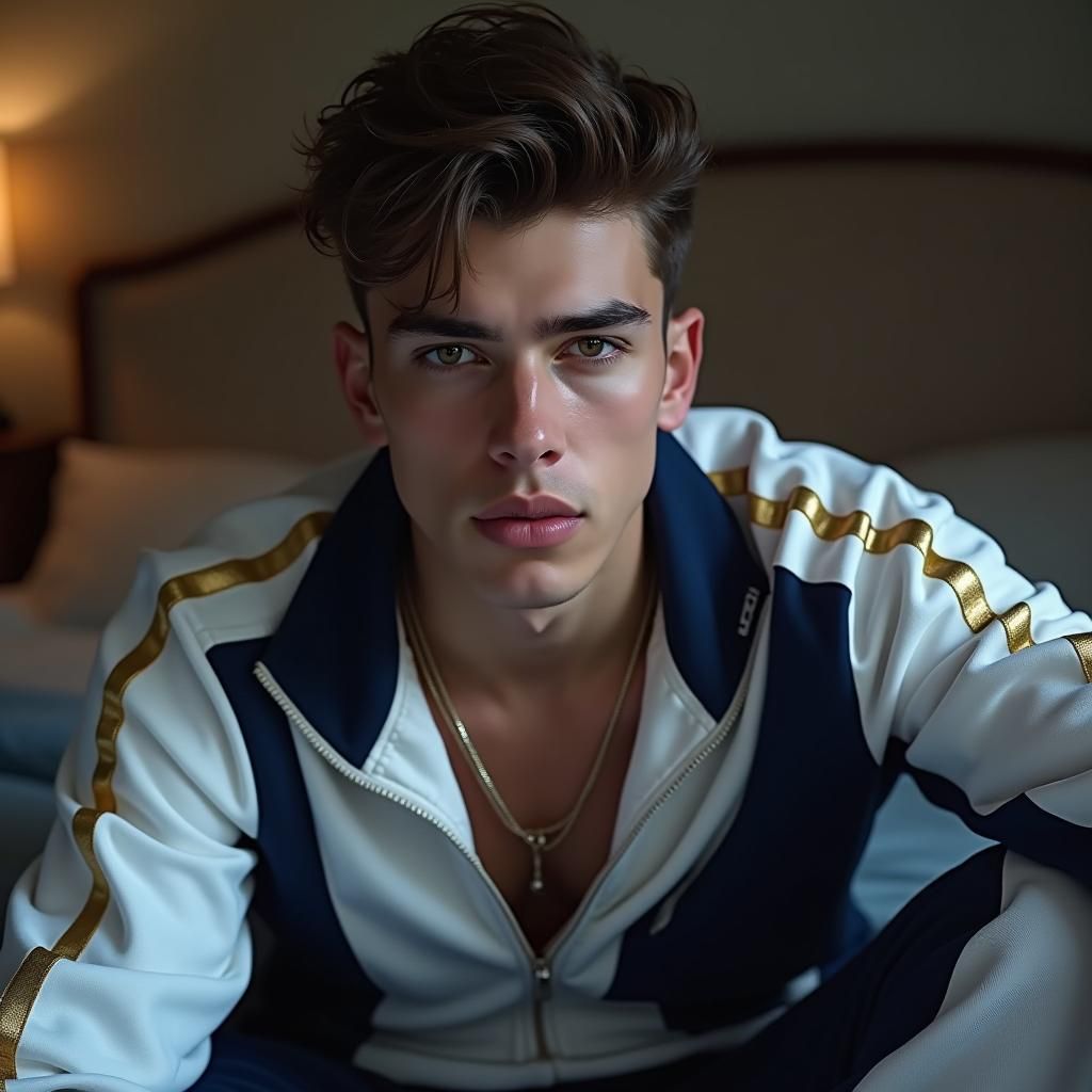 Handsome Chav Lounging in Bedroom: Photorealistic Portrait