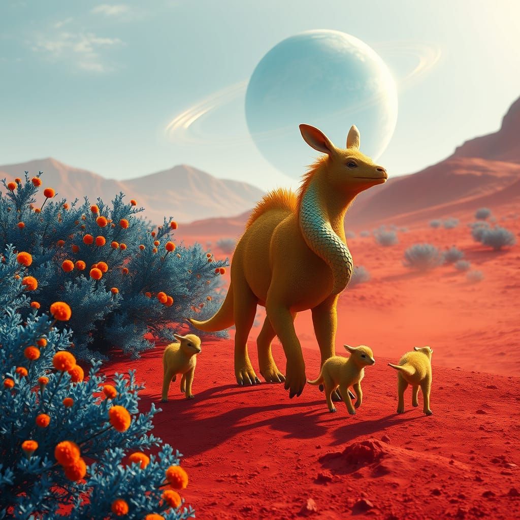 Vibrant Mustard-Hued Camizzard Roams Red-Hued Dusty Terrain ...