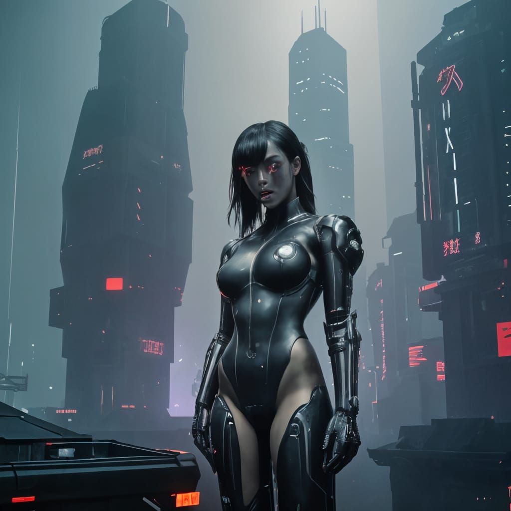 Chinese Biopunk Policewoman in Polluted City