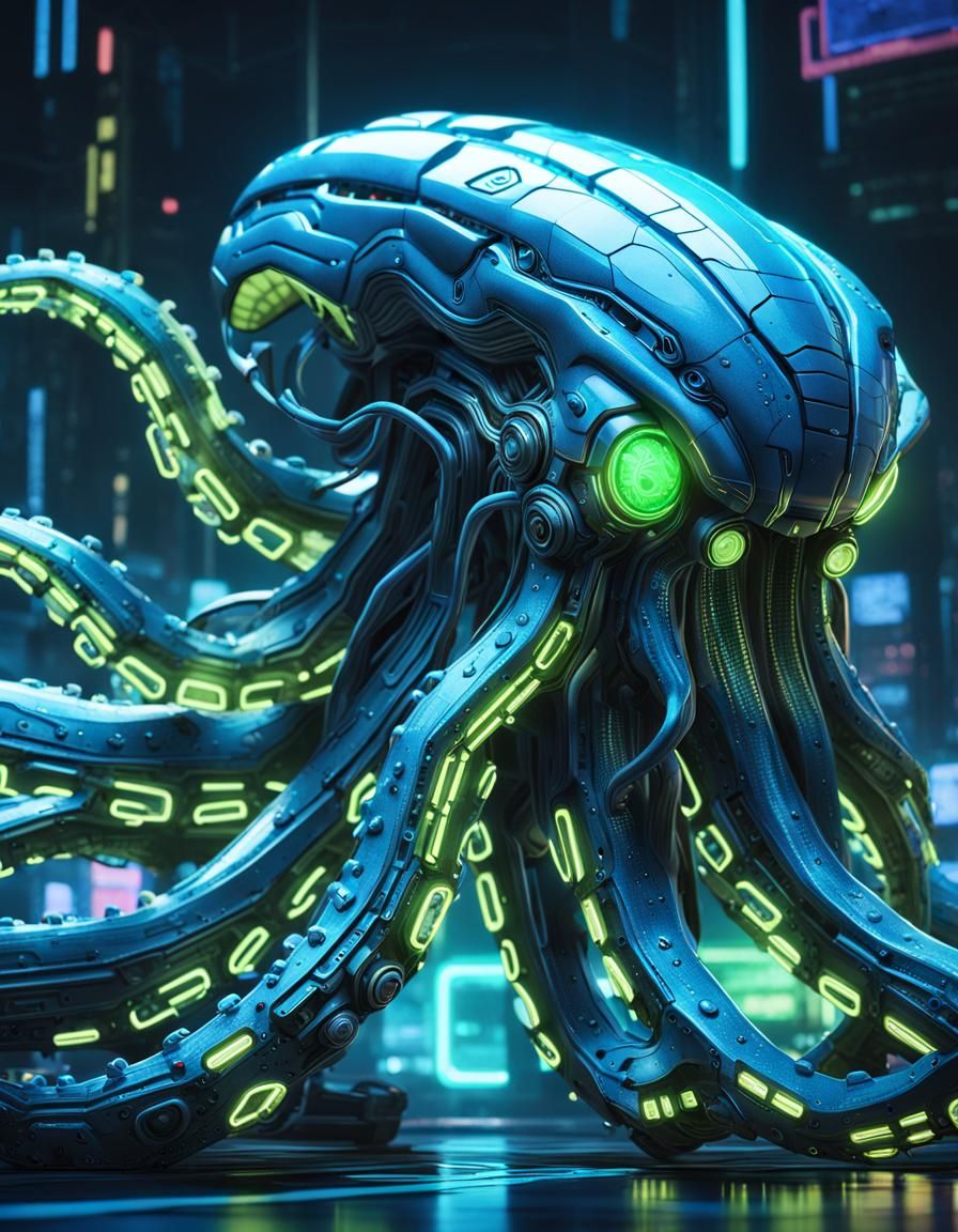 Futuristic Cyberpunk Kraken with Neon Lights
