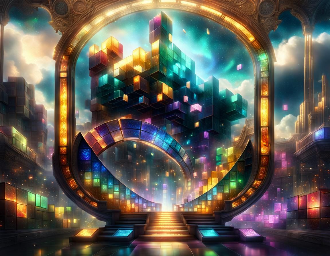 Ornate Multicolored Glass Tetris in Fantastical Style
