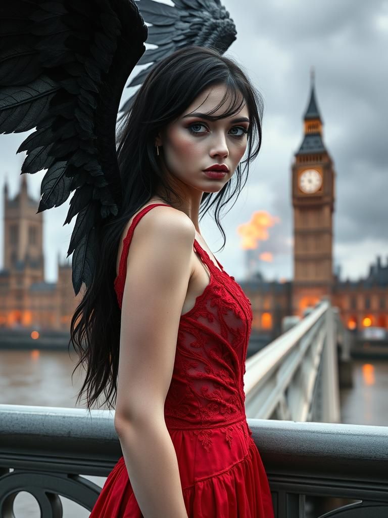 Gothic Fallen Angel Over Burning London