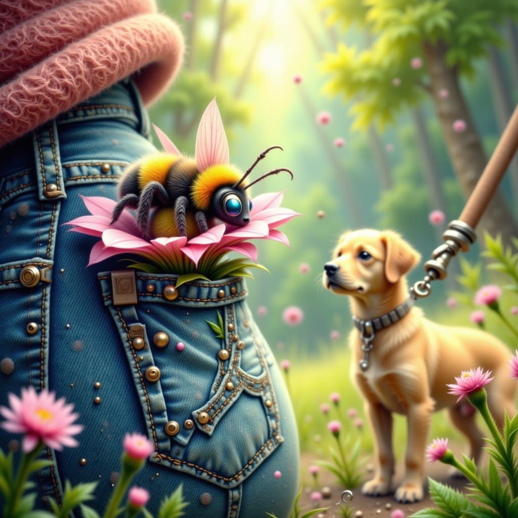 Baby Bumble Bee Asleep in Denim Pocket