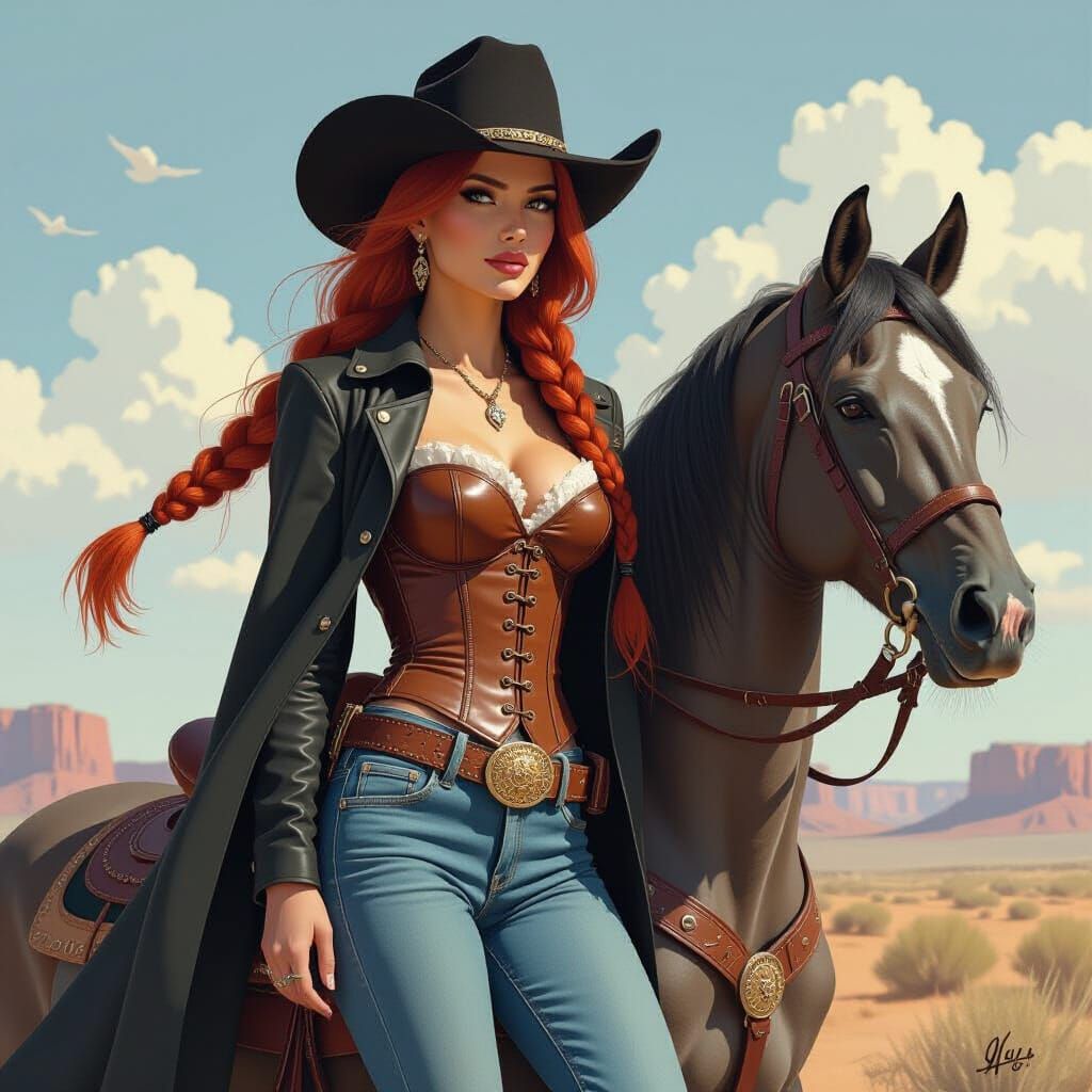 Futuristic Cowgirl Rides in Digital Western Art