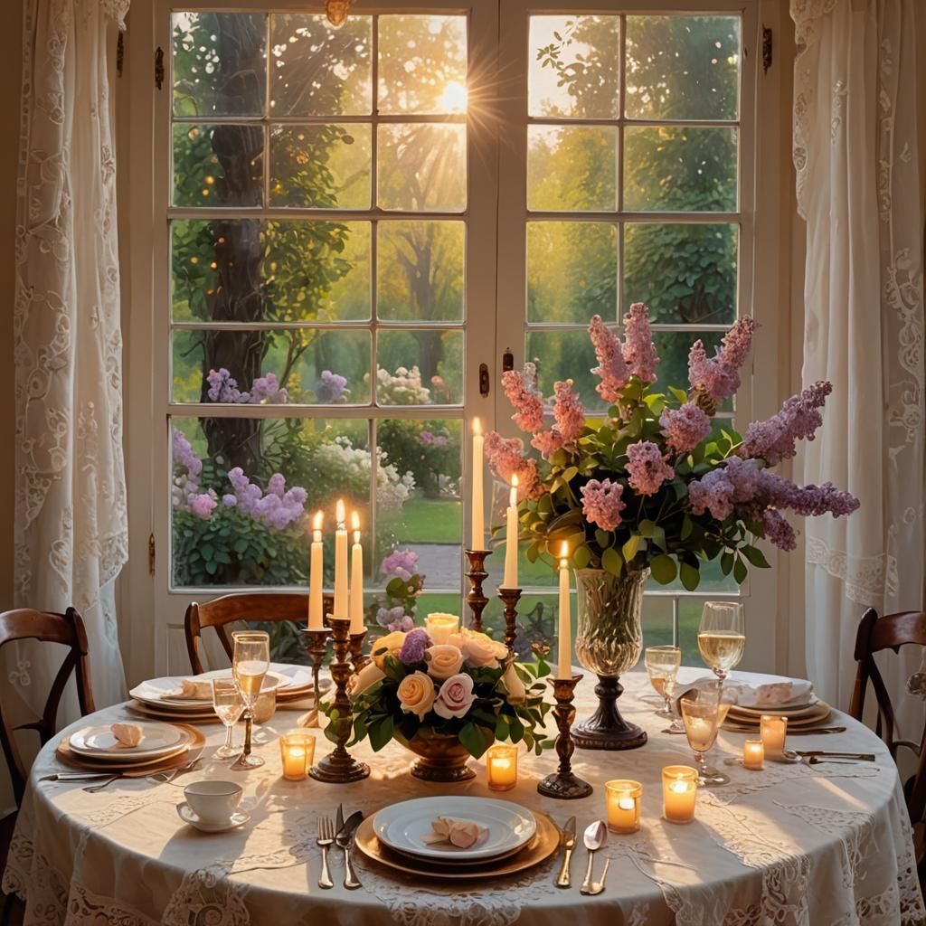 Candlelit Dining Room in Impressionistic Style