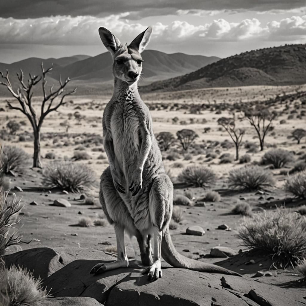 Monochrome Portrait of a Gray Kangaroo