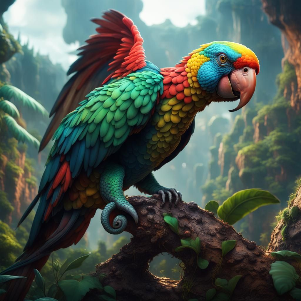 Parrot Snake Hybrid Creature Fantasy Art