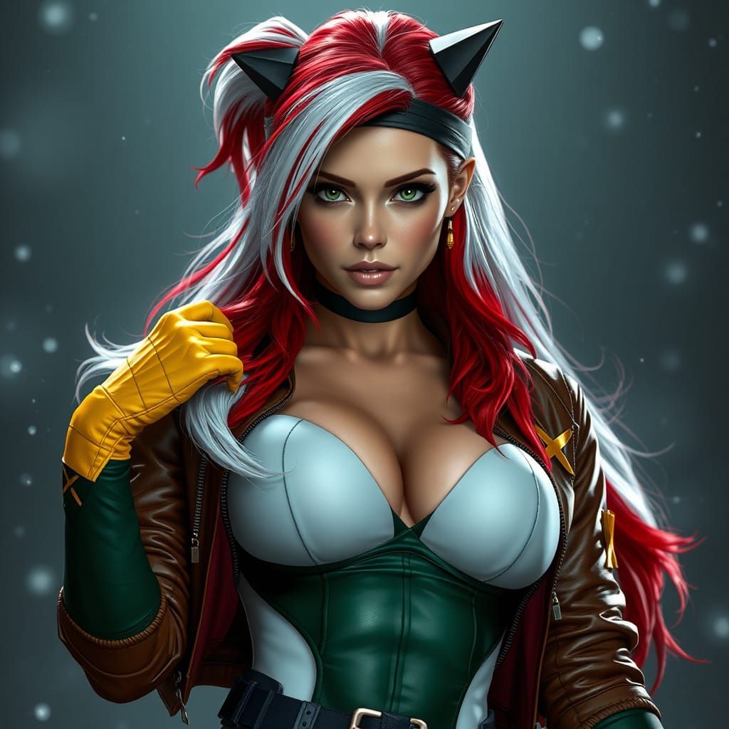 Hyperrealistic Rogue of the X-Men in Green Suit