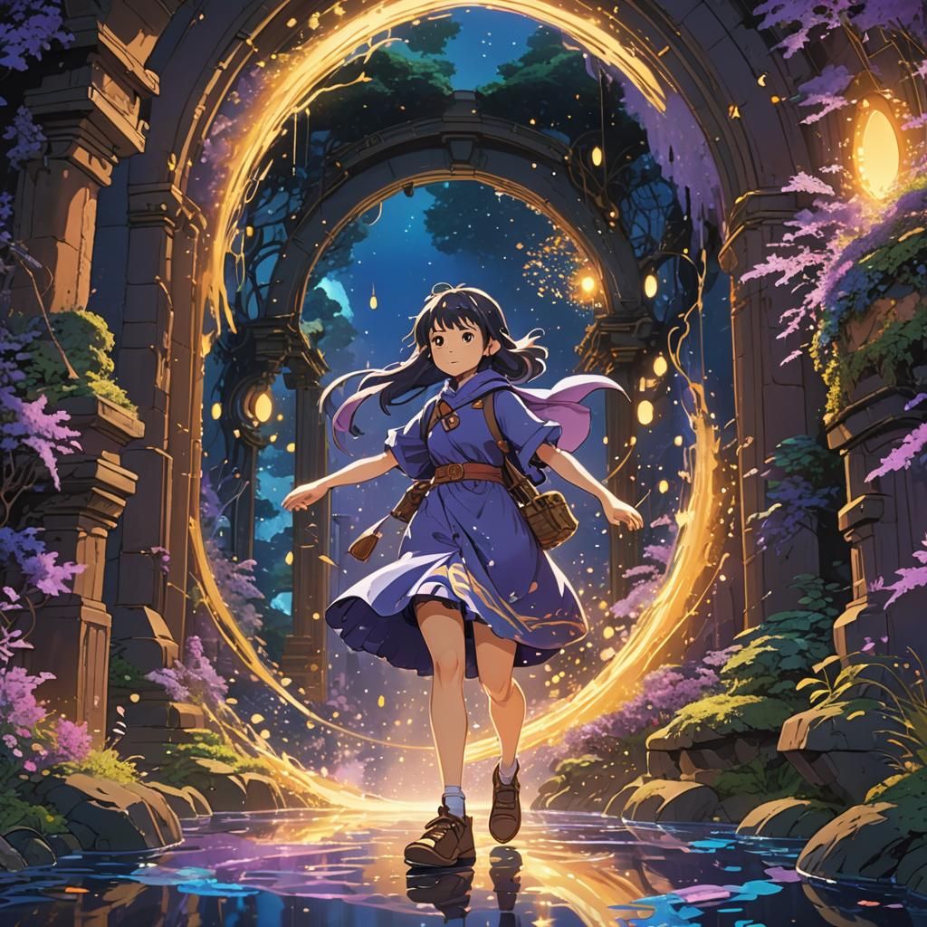 Anime Girl Enters Dreamlike World: Studio Ghibli Style