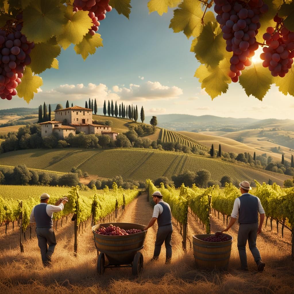 Tuscan Vineyard Harvest: A Detailed Matte Painting