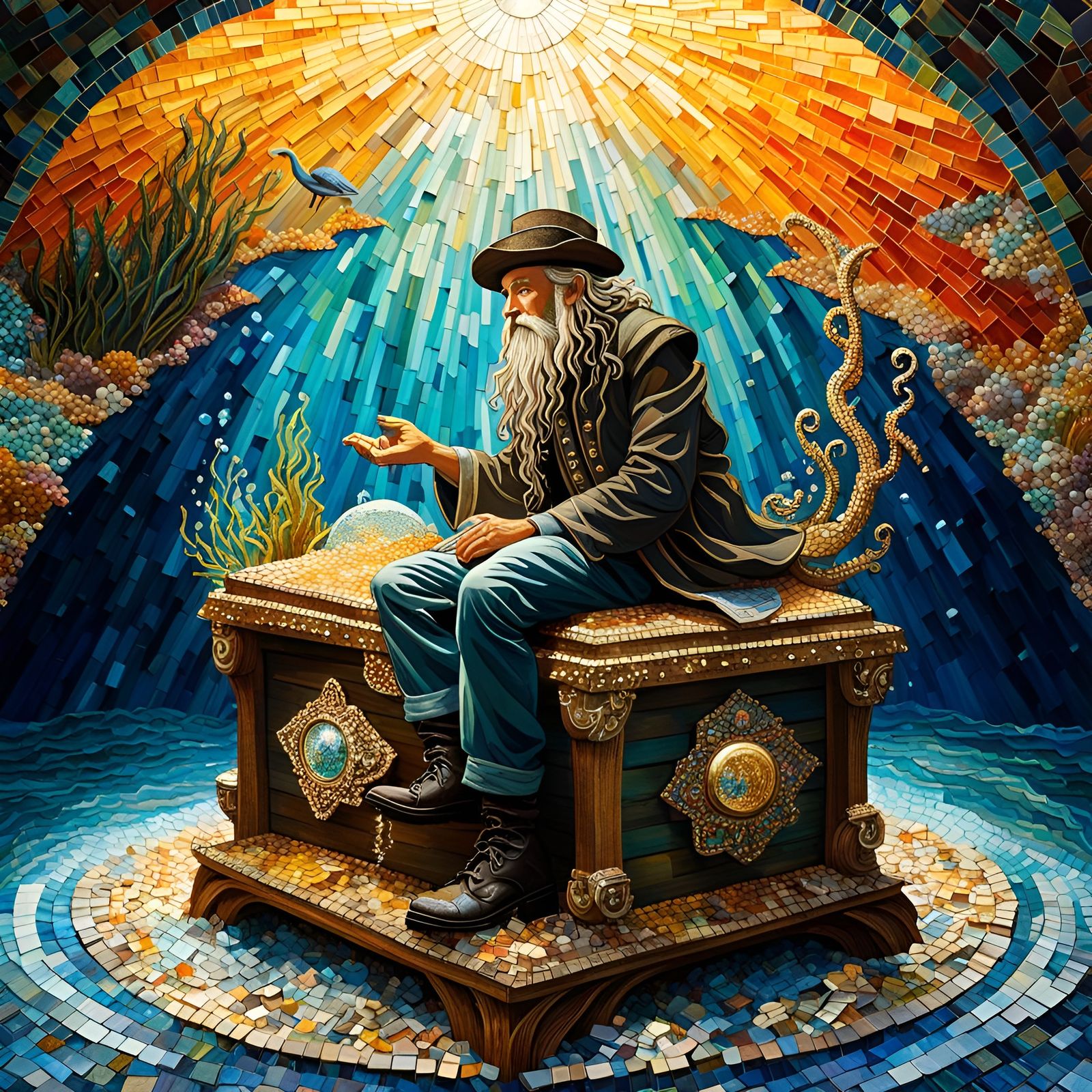 Glittery Mosaic Davy Jones on Treasure Chest