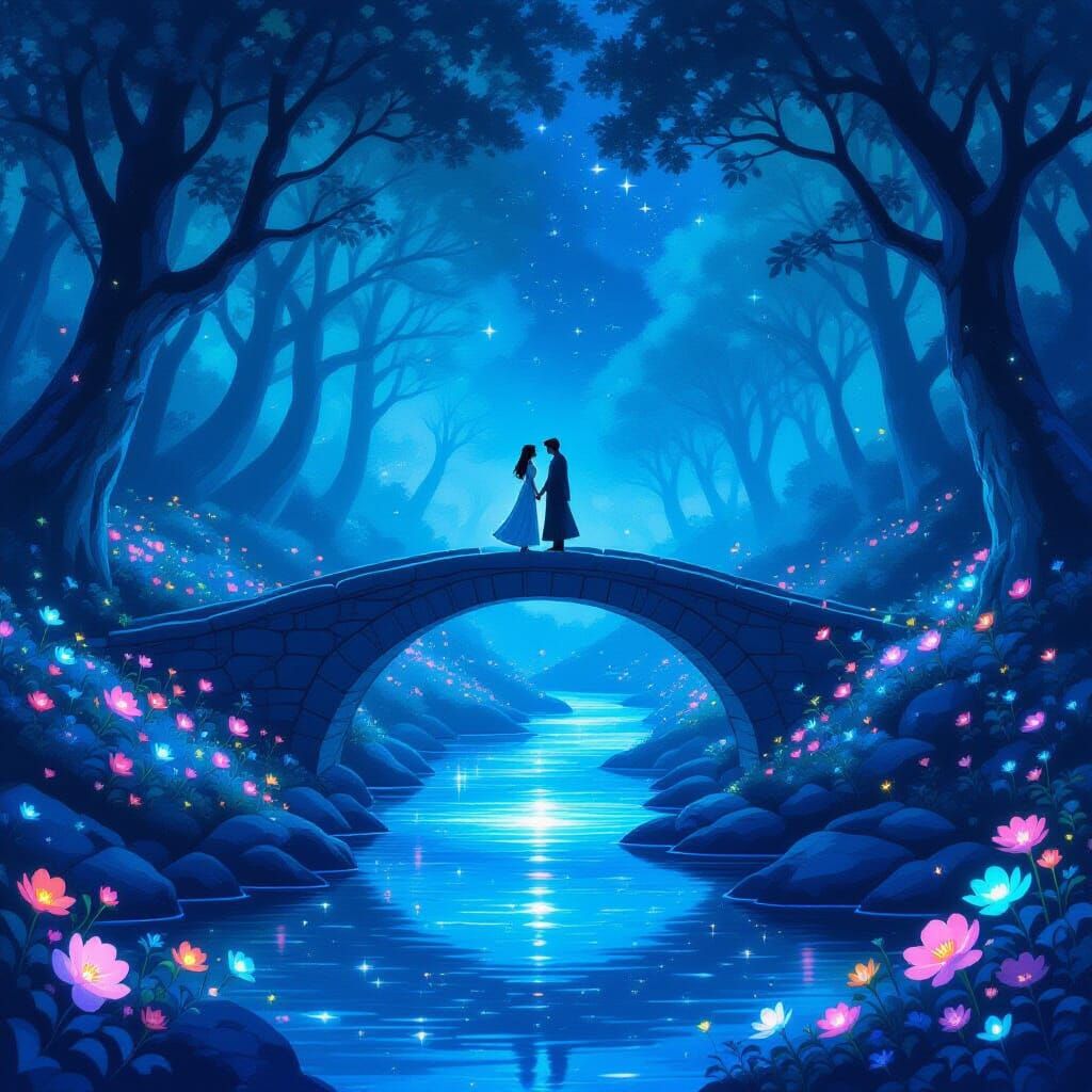 Enchanted Forest Bridge: Romantic Fantasy Scene