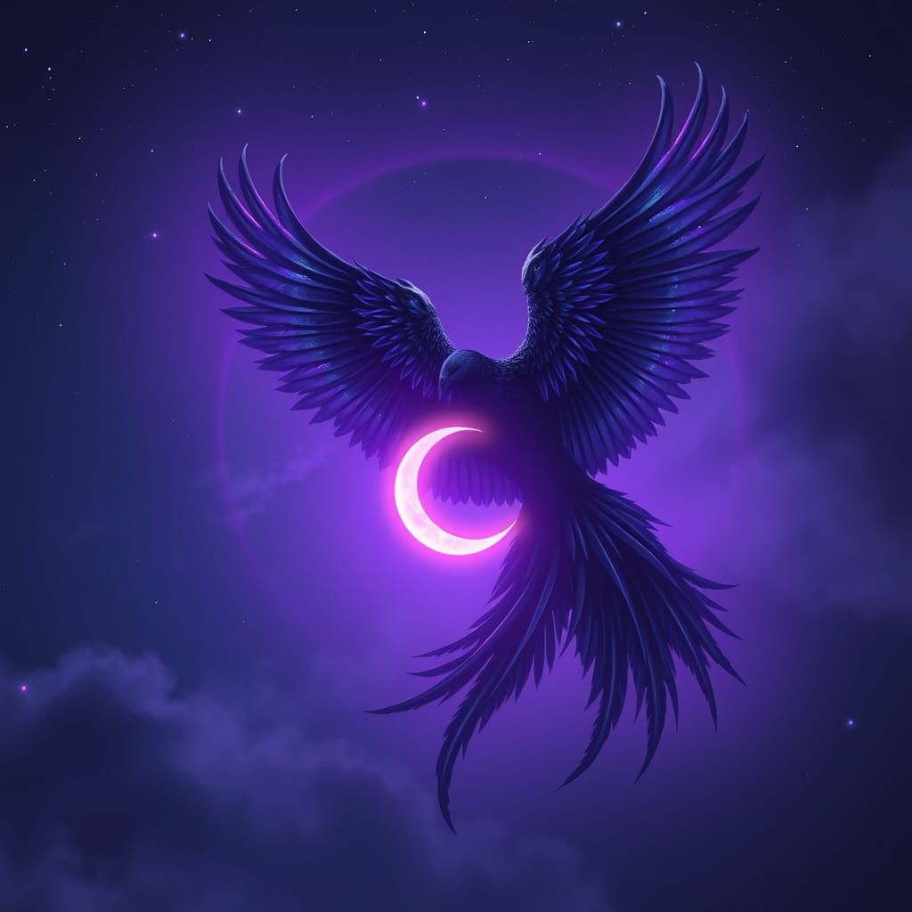 Majestic Phoenix in Violet Night Sky
