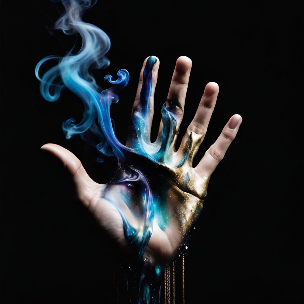 Surreal Hand Screaming with Inky Smoke