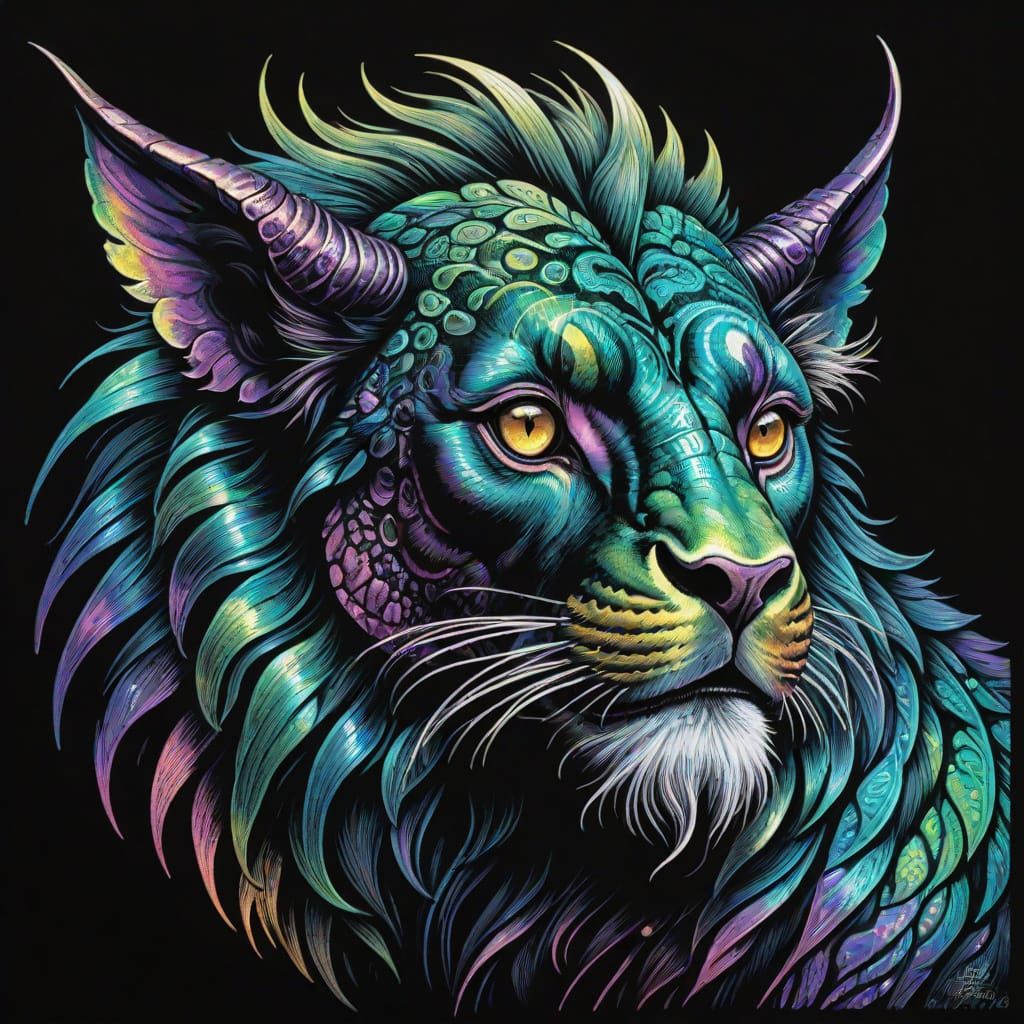 Iridescent Chimera Scratchboard Art